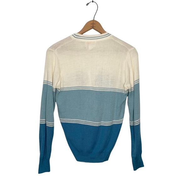 Knit Boutique For Sears | Vintage Blue Striped V-neck Button Down Cardigan - Picture 4 of 8